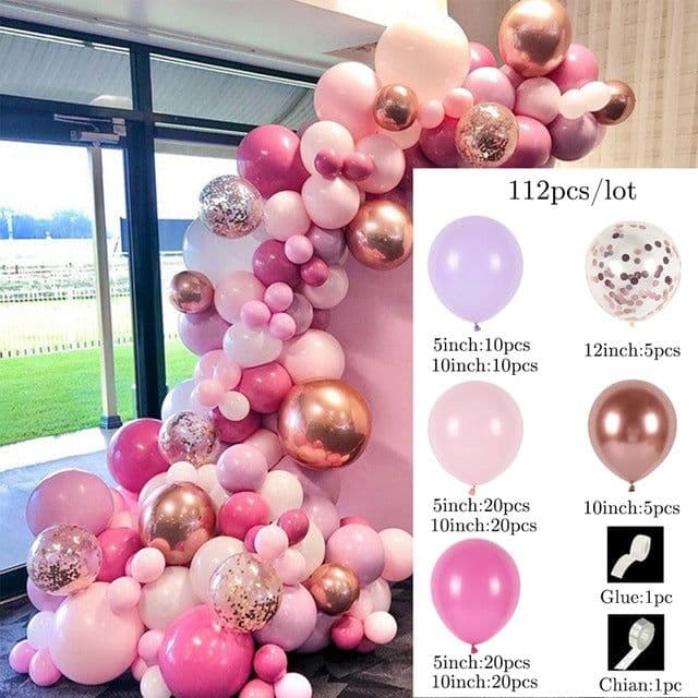 image-Metal Pink Balloon Chain Butterfly Decoration Set 129PC Birthday Party Wedding