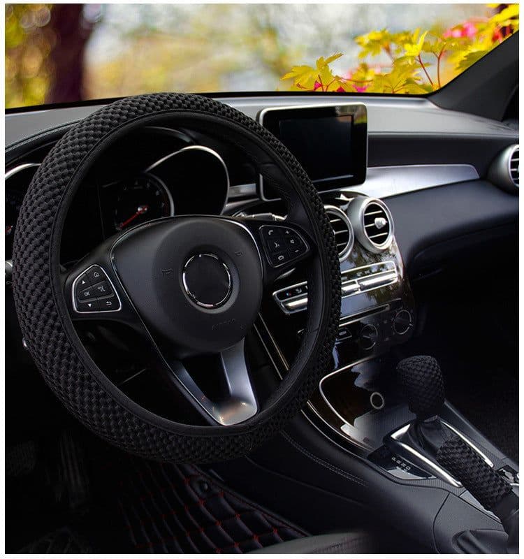 image-Universal 3D Massage Mesh Steering Wheel Cover Set - 38CM Sports Style