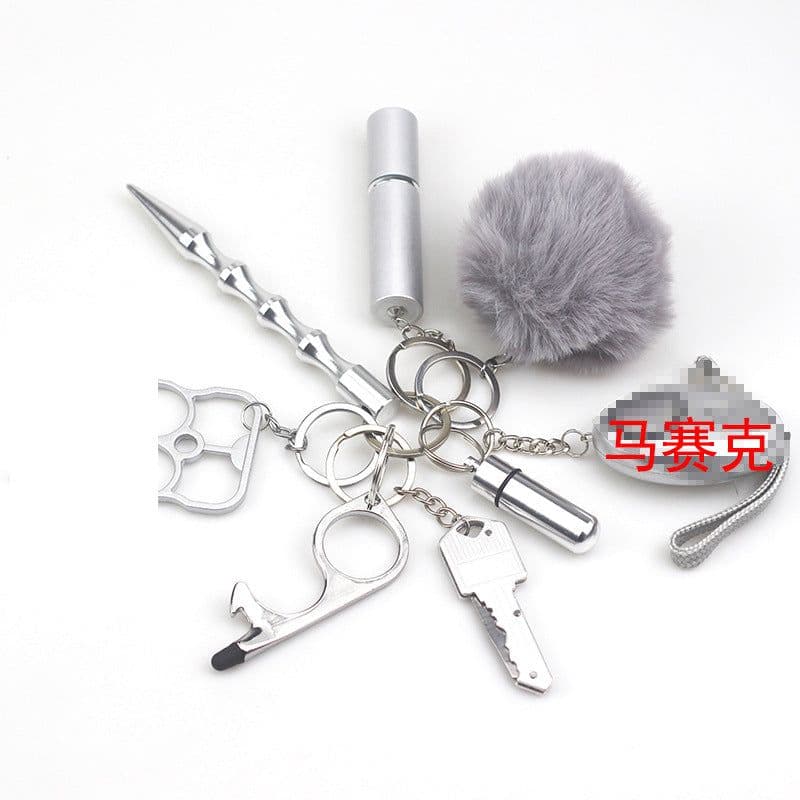 image-Metal Keychain Pendant with Alarm - 8-Piece Set Silver