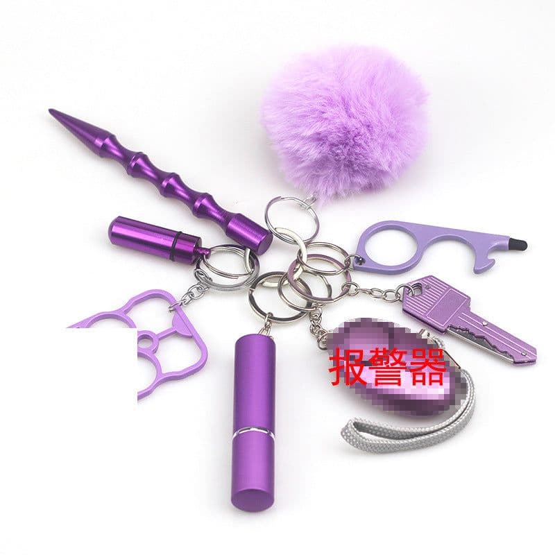 image-Metal Keychain Pendant with Alarm - 8-Piece Set Silver