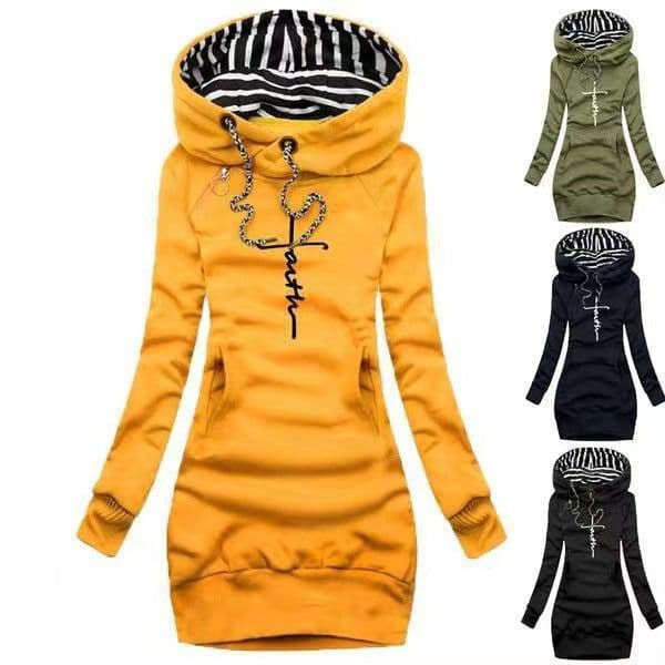 image-Women's Hooded Pullover Sweater Medium Length Slim Fit Polyester