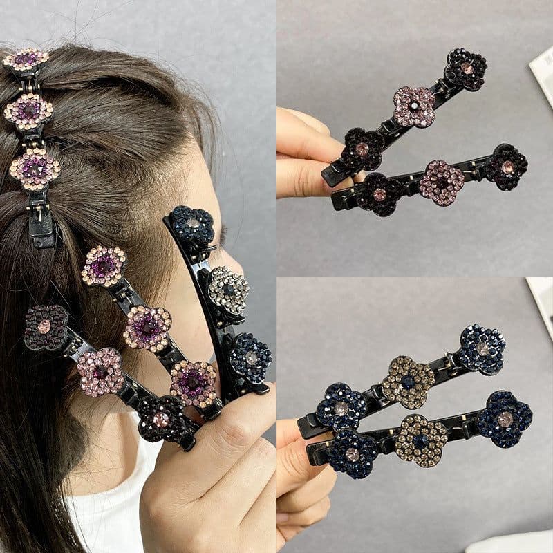 image-Four Leaf Clover Rhinestone Acrylic Hair Clip