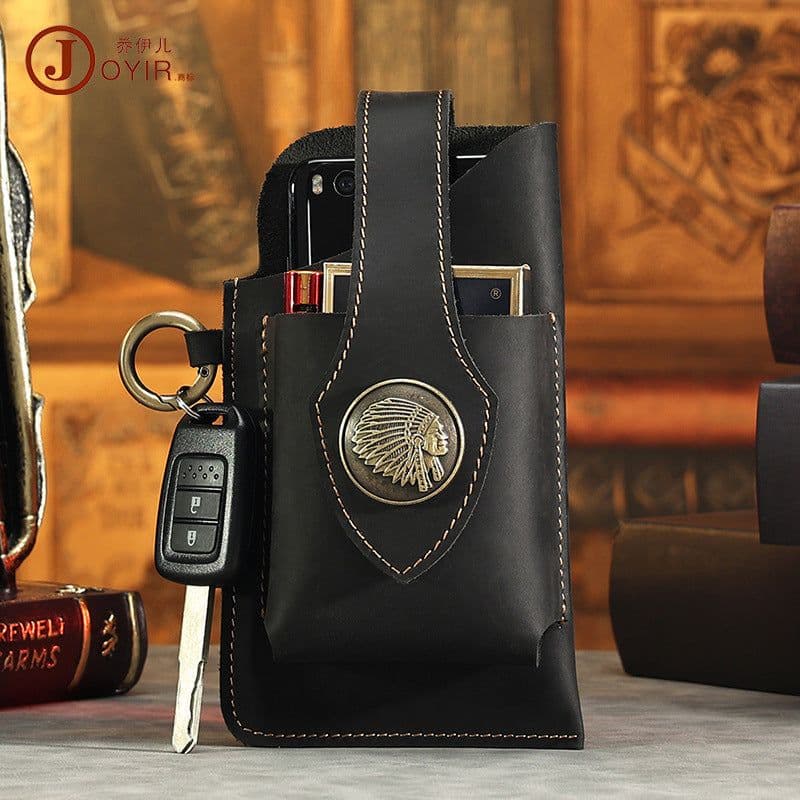 image-JOYIR Men's Leather Phone Pouch Crazy Horse Cowhide Belt Bag 6620