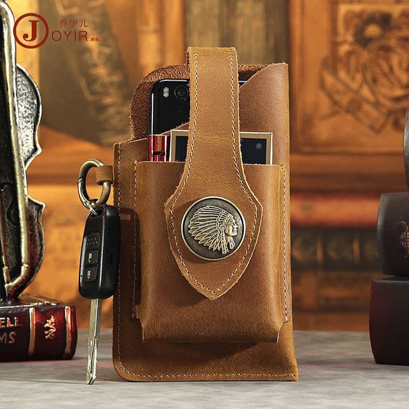 image-JOYIR Men's Leather Phone Pouch Crazy Horse Cowhide Belt Bag 6620