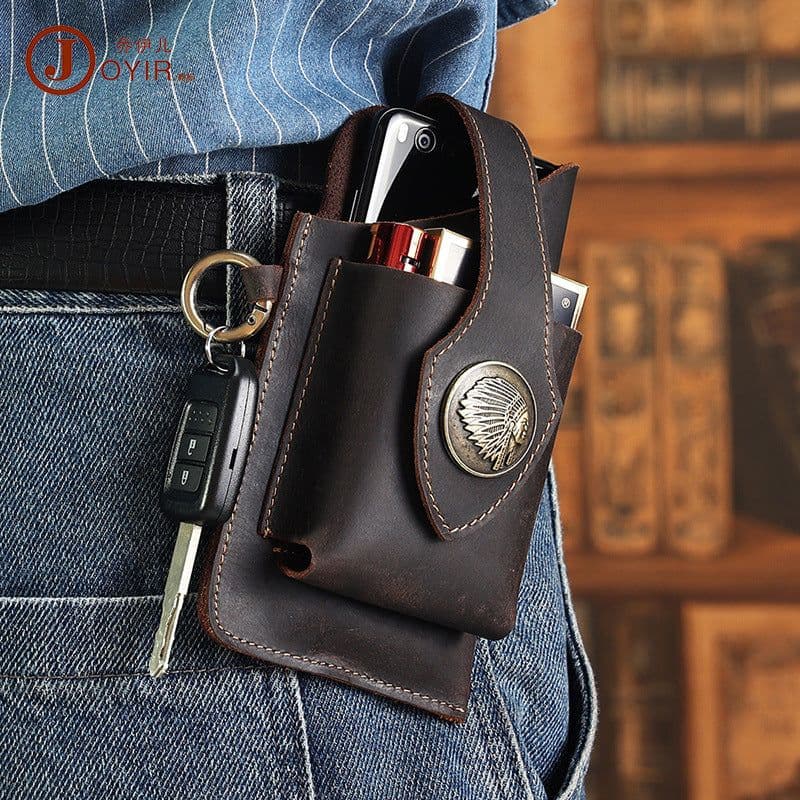 image-JOYIR Men's Leather Phone Pouch Crazy Horse Cowhide Belt Bag 6620