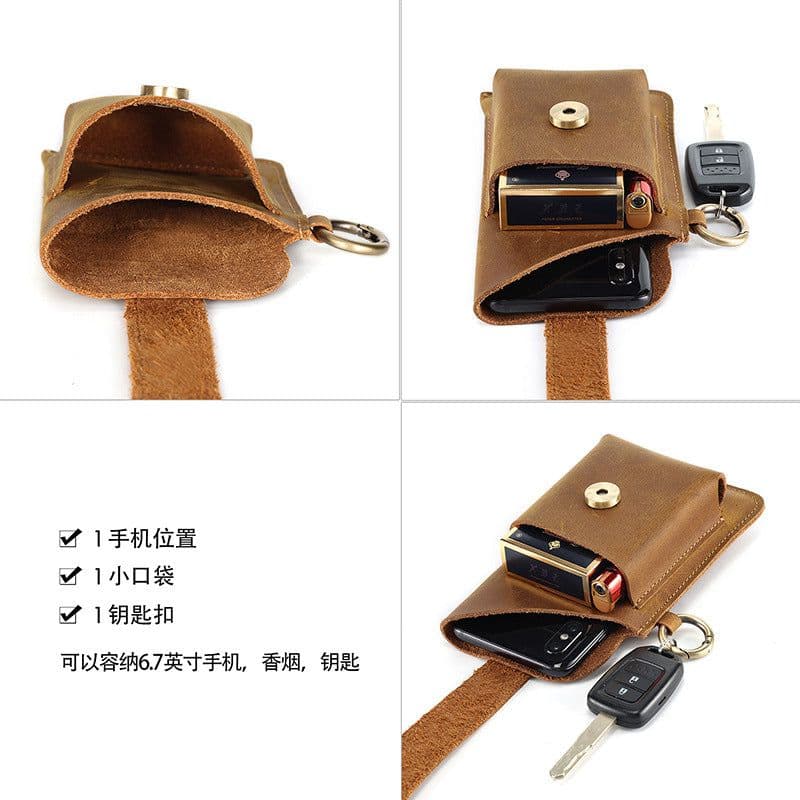 image-JOYIR Men's Leather Phone Pouch Crazy Horse Cowhide Belt Bag 6620