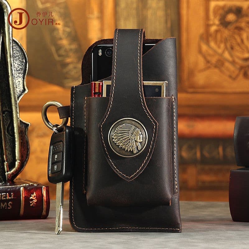 image-JOYIR Men's Leather Phone Pouch Crazy Horse Cowhide Belt Bag 6620