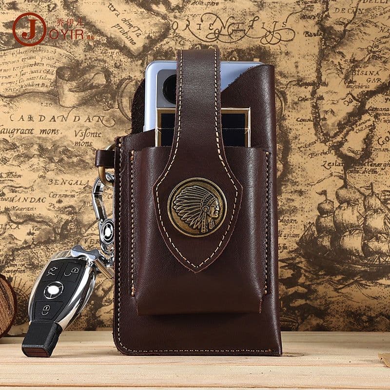 image-JOYIR Men's Leather Phone Pouch Crazy Horse Cowhide Belt Bag 6620