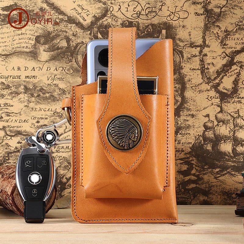 image-JOYIR Men's Leather Phone Pouch Crazy Horse Cowhide Belt Bag 6620