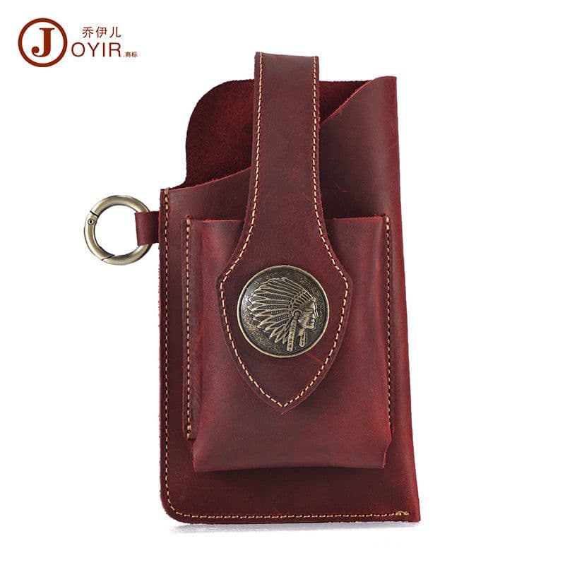 image-JOYIR Men's Leather Phone Pouch Crazy Horse Cowhide Belt Bag 6620