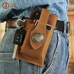 image-JOYIR Men's Leather Phone Pouch Crazy Horse Cowhide Belt Bag 6620