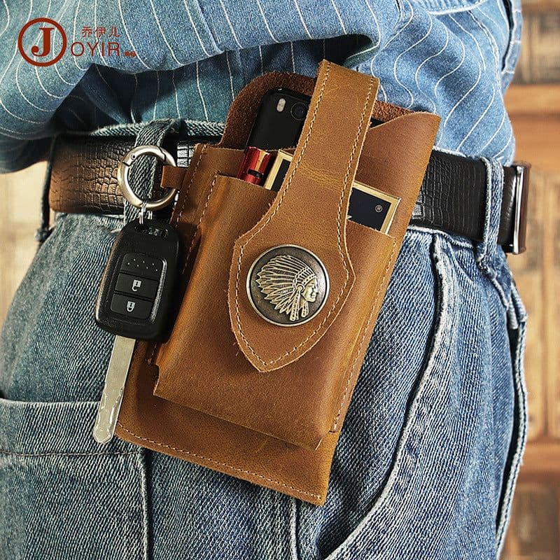 image-JOYIR Men's Leather Phone Pouch Crazy Horse Cowhide Belt Bag 6620