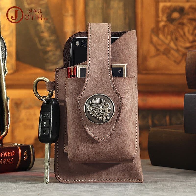 image-JOYIR Men's Leather Phone Pouch Crazy Horse Cowhide Belt Bag 6620