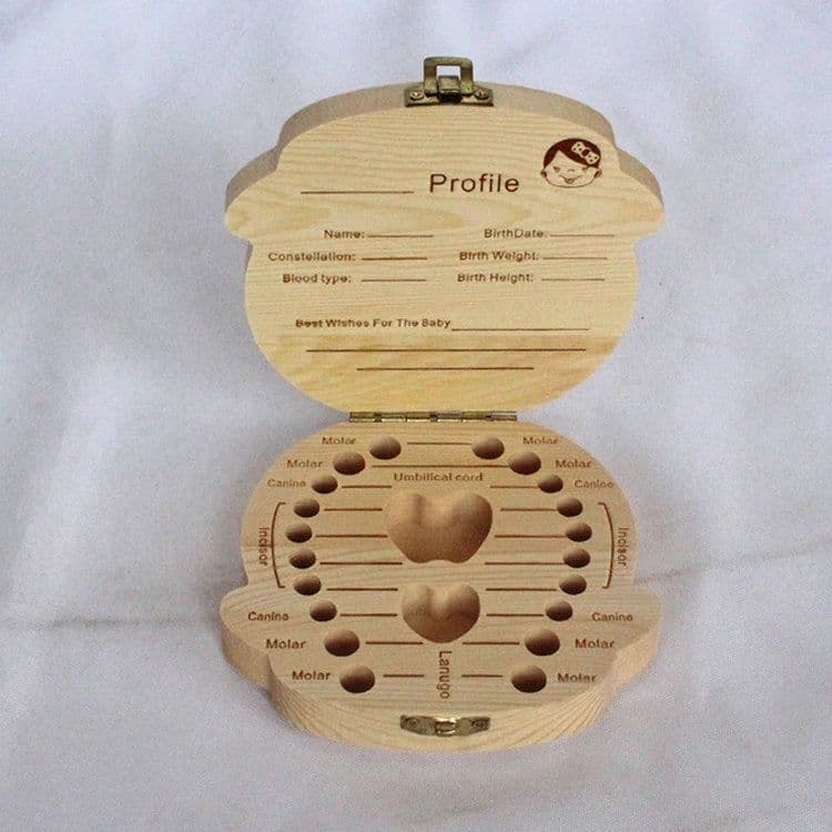 image-Baby Wooden Teeth and Hair Storage Box Keepsake Organizer