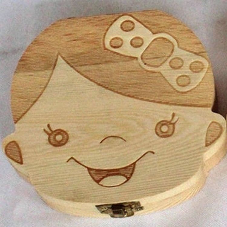 image-Baby Wooden Teeth and Hair Storage Box Keepsake Organizer