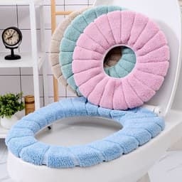 image-WELI Thickened Toilet Seat Cushion Cover - Acrylic Knit, Beige