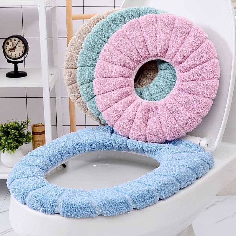 image-WELI Thickened Toilet Seat Cushion Cover - Acrylic Knit, Beige