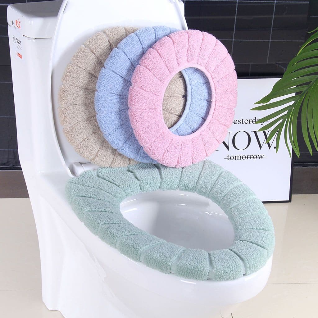 image-WELI Thickened Toilet Seat Cushion Cover - Acrylic Knit, Beige