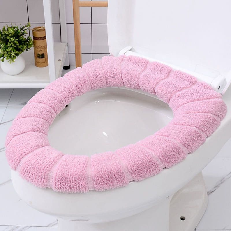 image-WELI Thickened Toilet Seat Cushion Cover - Acrylic Knit, Beige