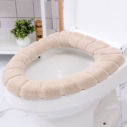 image-WELI Thickened Toilet Seat Cushion Cover - Acrylic Knit, Beige