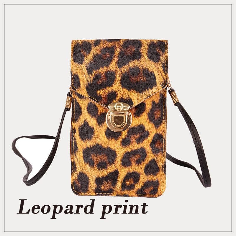 image-Leopard Print PU Leather Bicycle Bag 5 inch Touch Screen Phone Holder