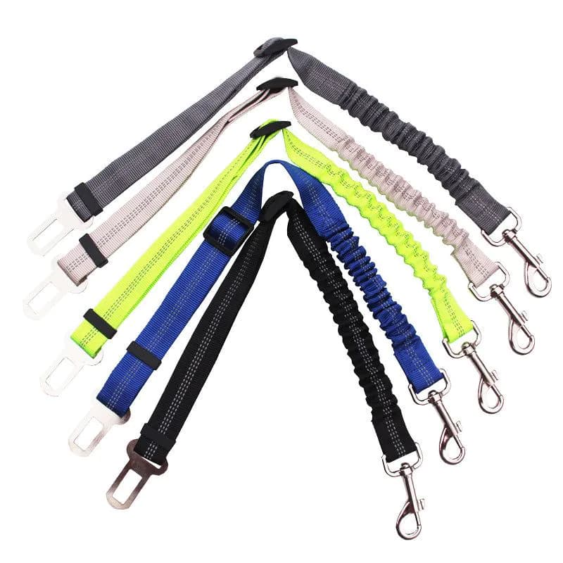 image-Pet Car Safety Seat Belt Leash with Reflective Elastic Rope Gray
