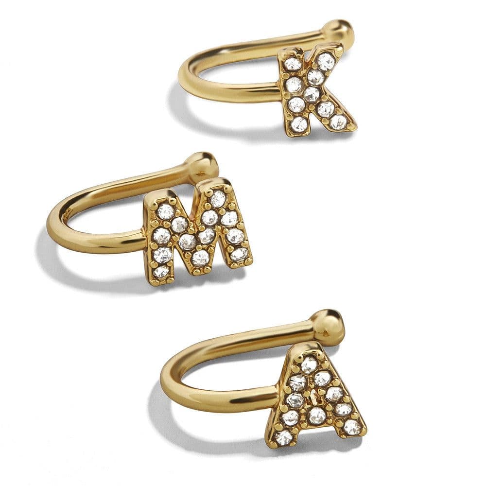 image-Diamond Letter Earrings Alloy Alphabet Ear Clips A-Z