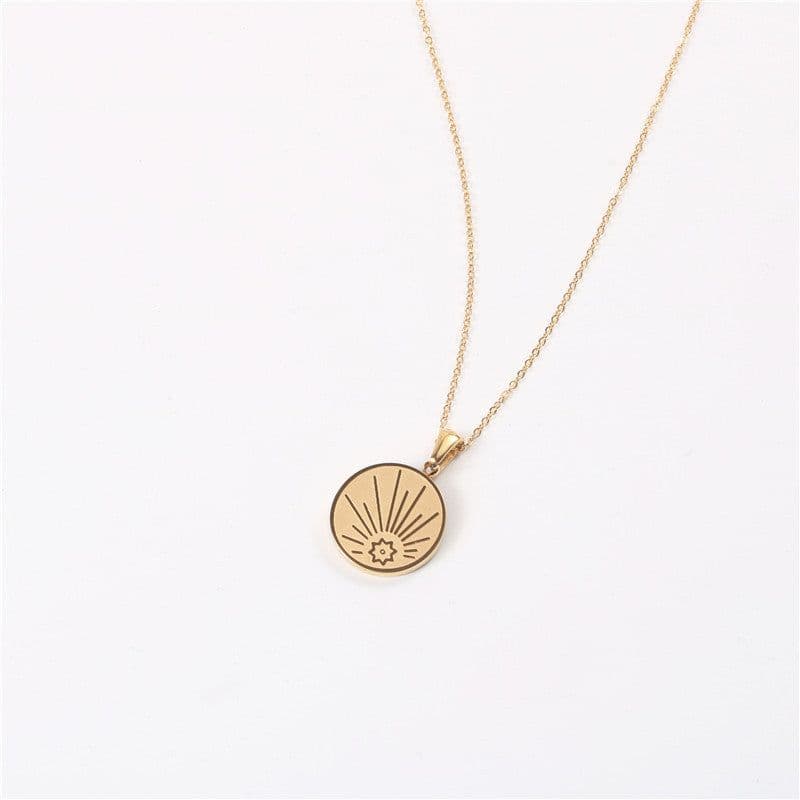image-Double-Sided Sun Necklace Titanium Steel Pendant Gold