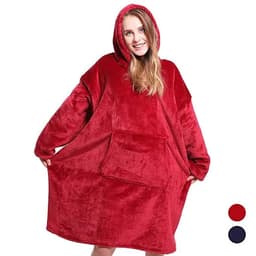 image-Hooded Blanket with Sleeves and Pocket - Sherpa Fleece Wearable