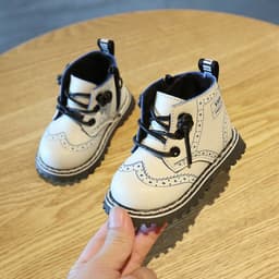 image-Mai Bu Xiong Kids High Top Leather Boots Non-Slip Soft Bottom 0-3 Years
