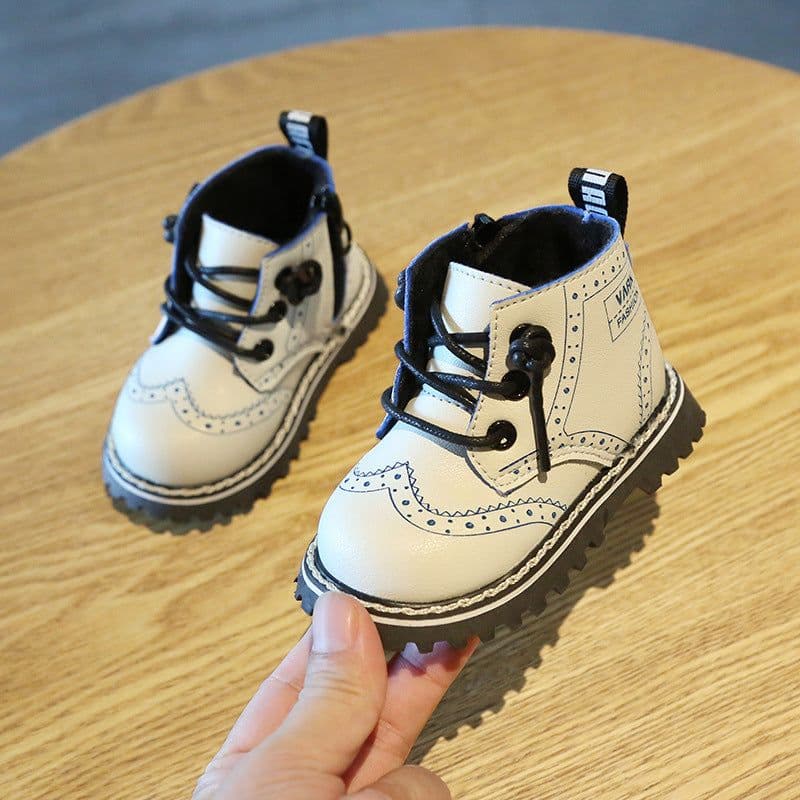 image-Mai Bu Xiong Kids High Top Leather Boots Non-Slip Soft Bottom 0-3 Years