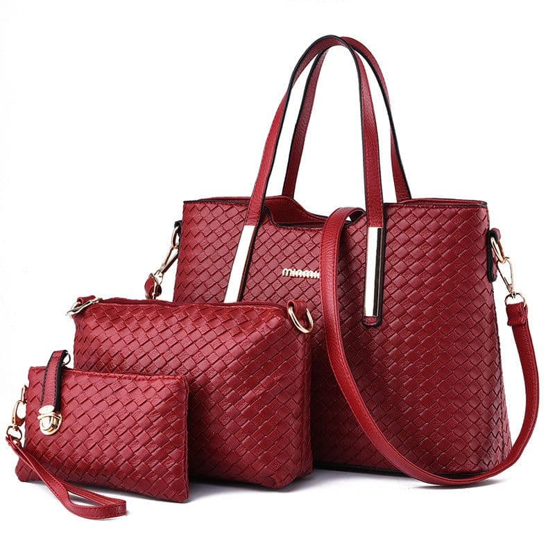 image-Women's PU Handbag Set 3-Piece Shoulder Messenger Bag Bronze