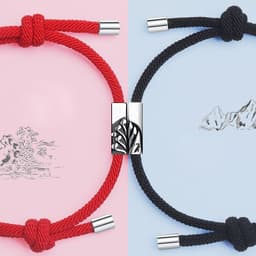 image-Long Yichang Magnetic Couple Bracelets Black Red Alloy Geometry
