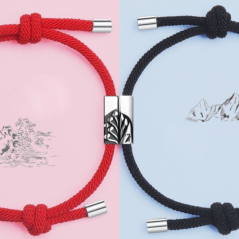 image-Long Yichang Magnetic Couple Bracelets Black Red Alloy Geometry