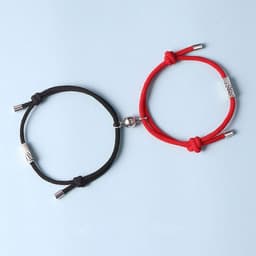 image-Long Yichang Magnetic Couple Bracelets Black Red Alloy Geometry
