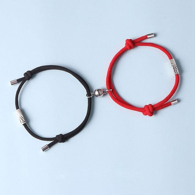 image-Long Yichang Magnetic Couple Bracelets Black Red Alloy Geometry