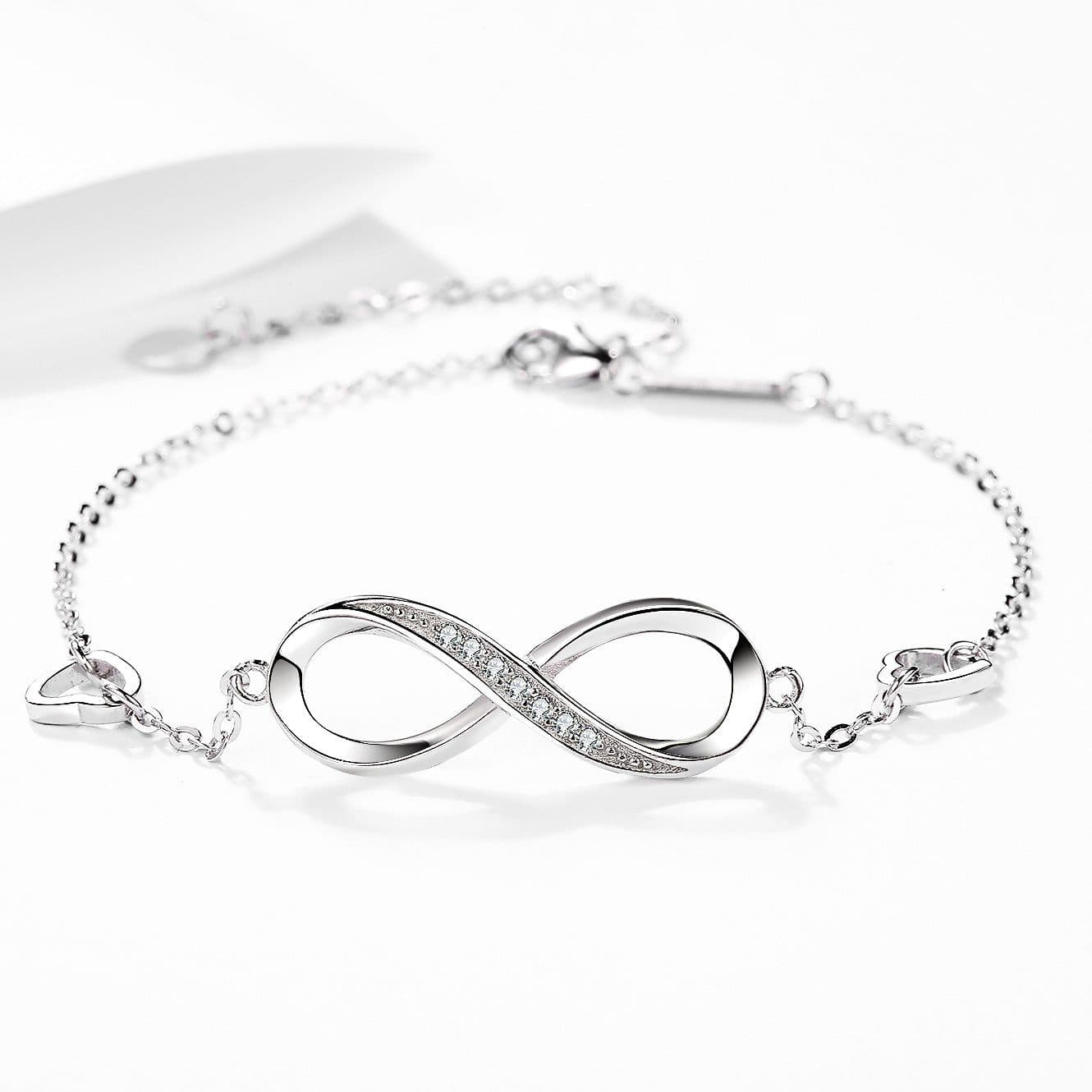 image-S925 Sterling Silver 8 Word Letter Bracelet White Gold Plated Zircon