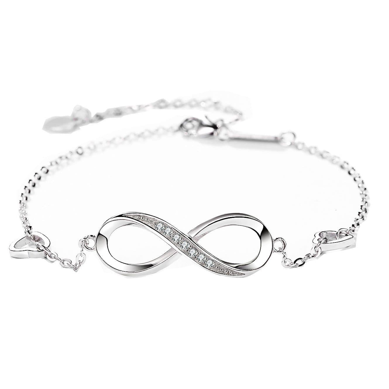 image-S925 Sterling Silver 8 Word Letter Bracelet White Gold Plated Zircon