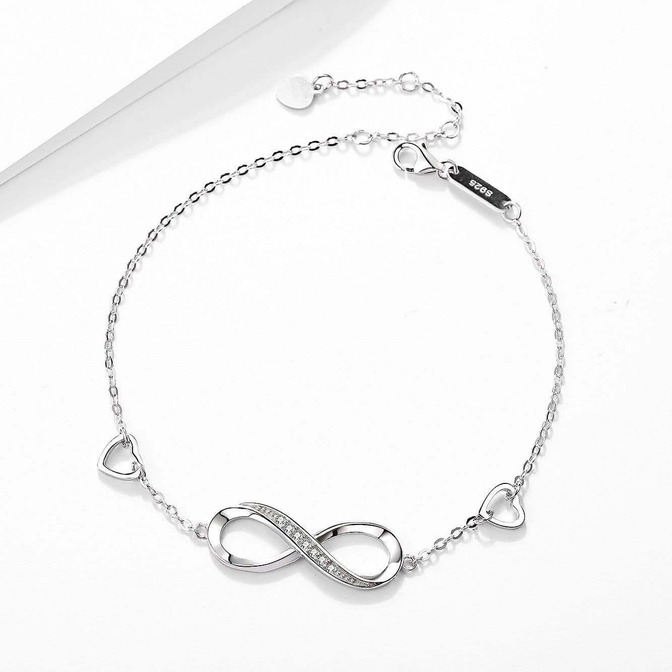 image-S925 Sterling Silver 8 Word Letter Bracelet White Gold Plated Zircon