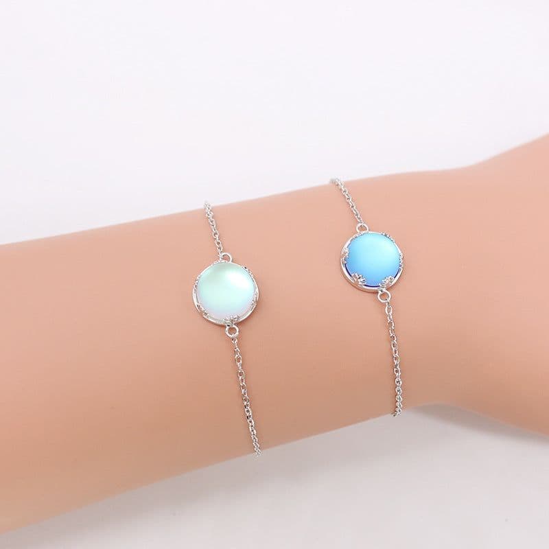 image-S925 Sterling Silver Moonstone Bracelet Round Drop Shape Women's