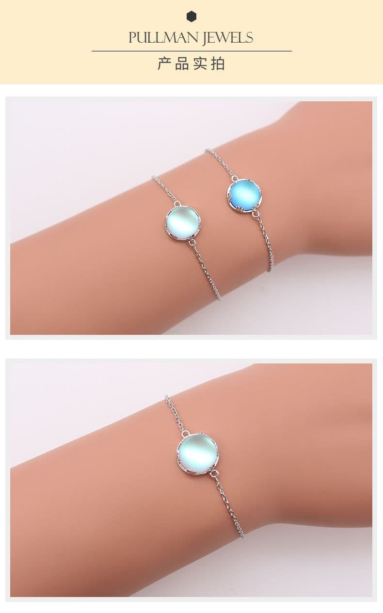 image-S925 Sterling Silver Moonstone Bracelet Round Drop Shape Women's
