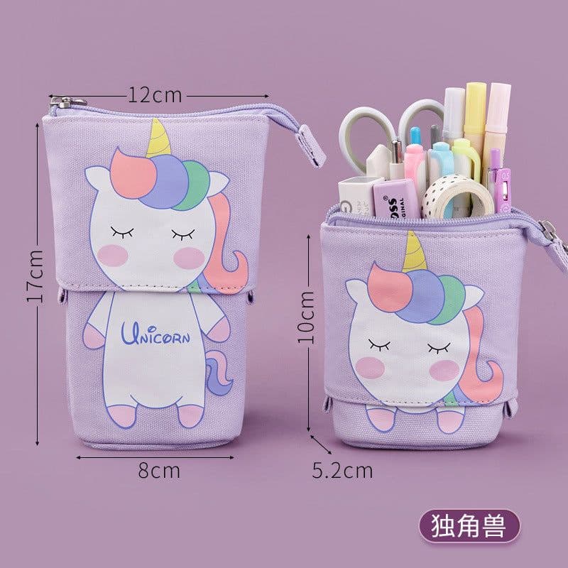 image-Korean Canvas Pencil Case Retractable Pen Holder Organizer