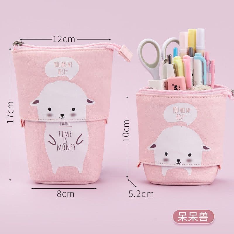 image-Korean Canvas Pencil Case Retractable Pen Holder Organizer