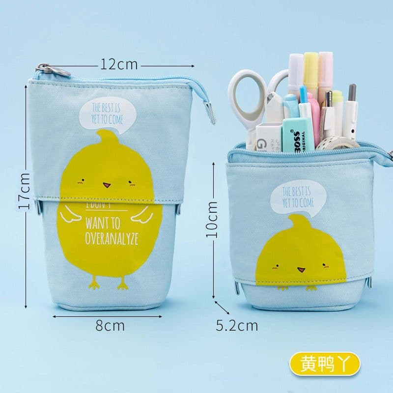 image-Korean Canvas Pencil Case Retractable Pen Holder Organizer
