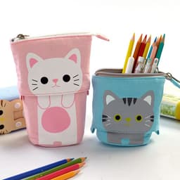 image-Korean Canvas Pencil Case Retractable Pen Holder Organizer