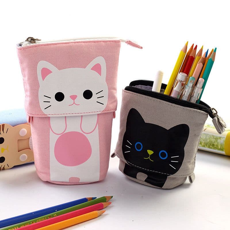 image-Korean Canvas Pencil Case Retractable Pen Holder Organizer