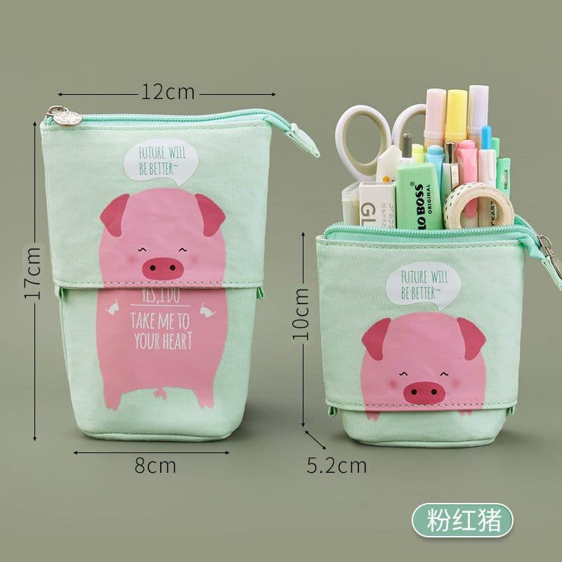 image-Korean Canvas Pencil Case Retractable Pen Holder Organizer