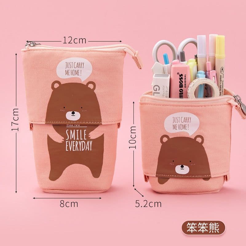 image-Korean Canvas Pencil Case Retractable Pen Holder Organizer