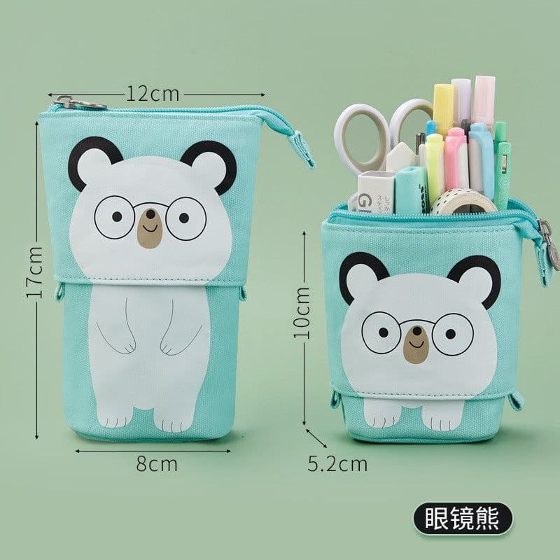 image-Korean Canvas Pencil Case Retractable Pen Holder Organizer