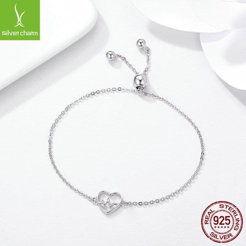 image-Silver Charm S925 Sterling Silver Heart ECG Bracelet SCB019
